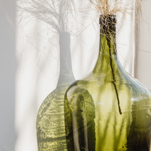 Olive green vase with shadows