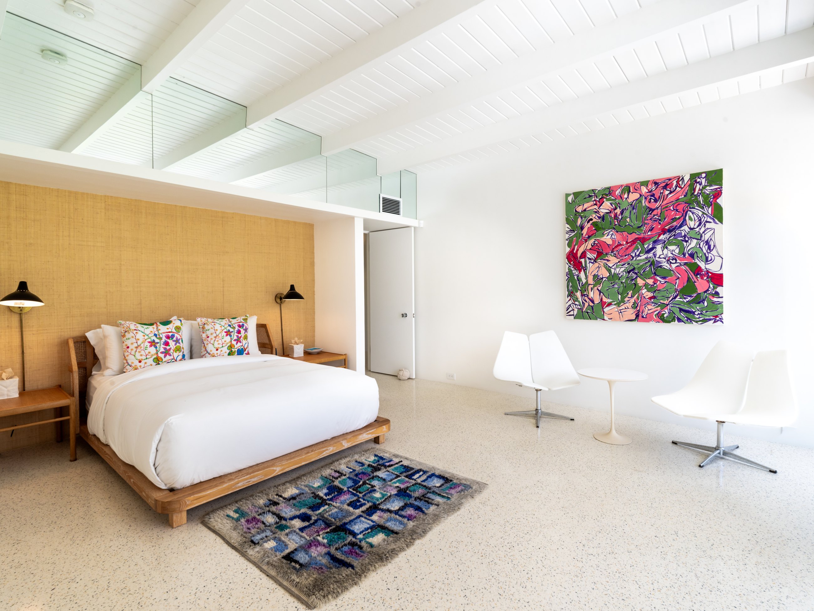 Bedroom with grasscloth walls