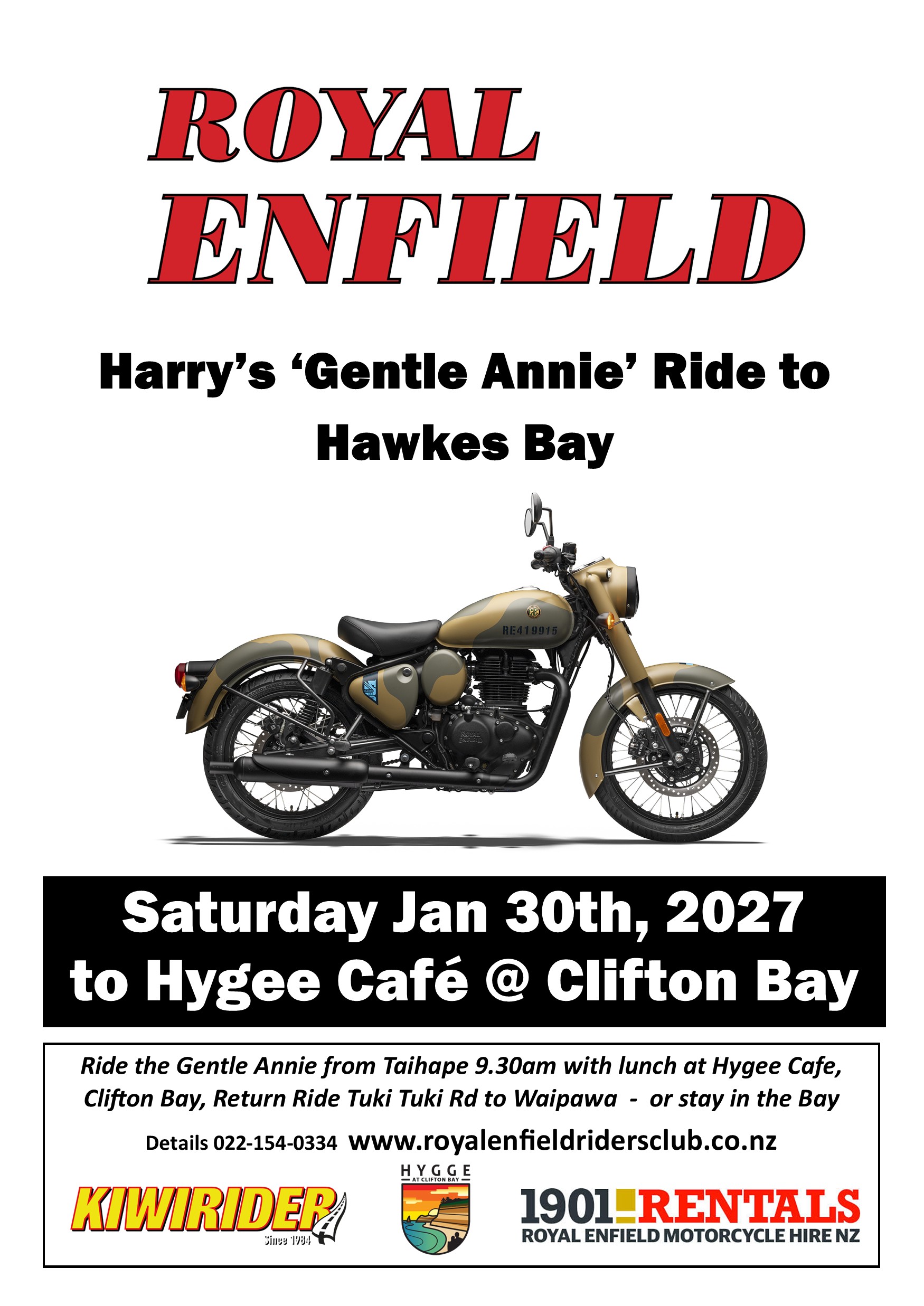 Harry's 'Gentle Annie' Ride to Hawkes Bay - Saturday Jan 30th, 2027