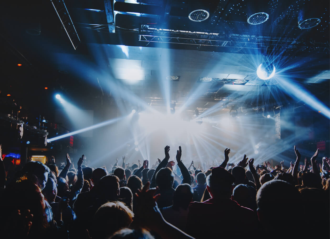 A live concert with blue lights