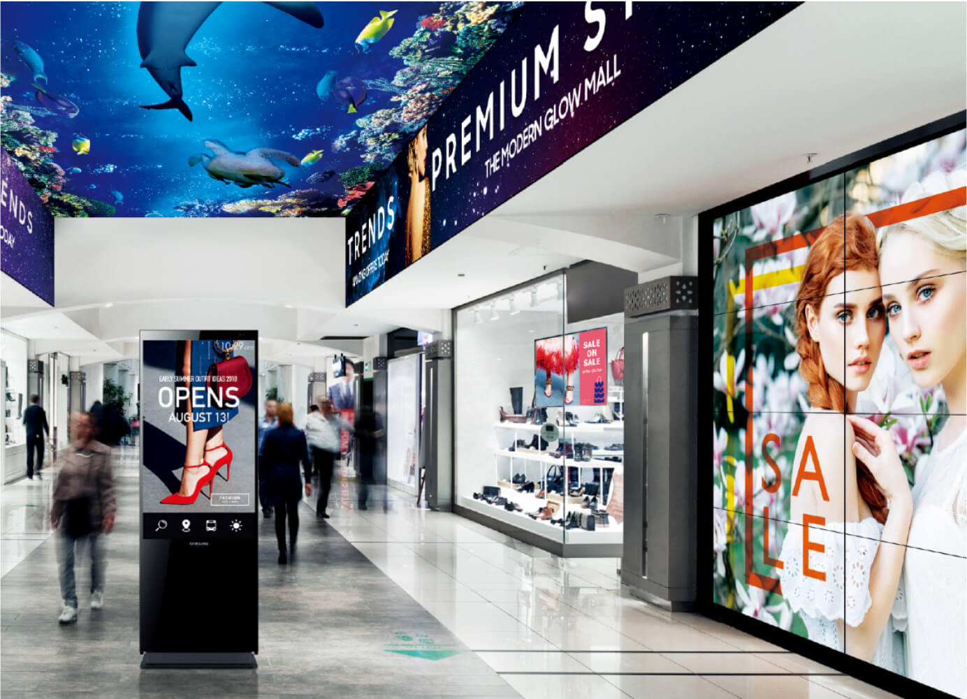 Inside a bustling shopping mall