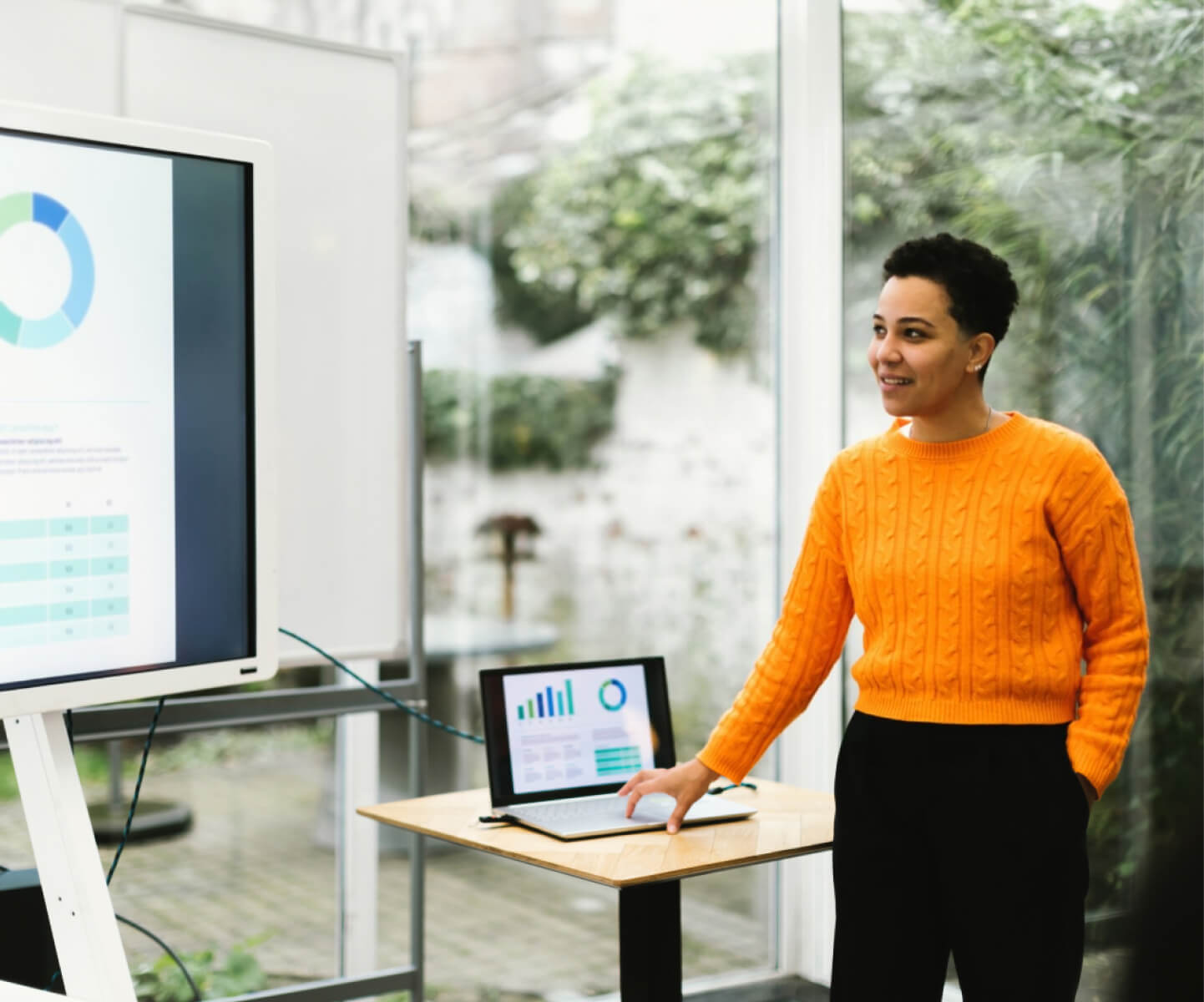 Someone discussing a presentation
