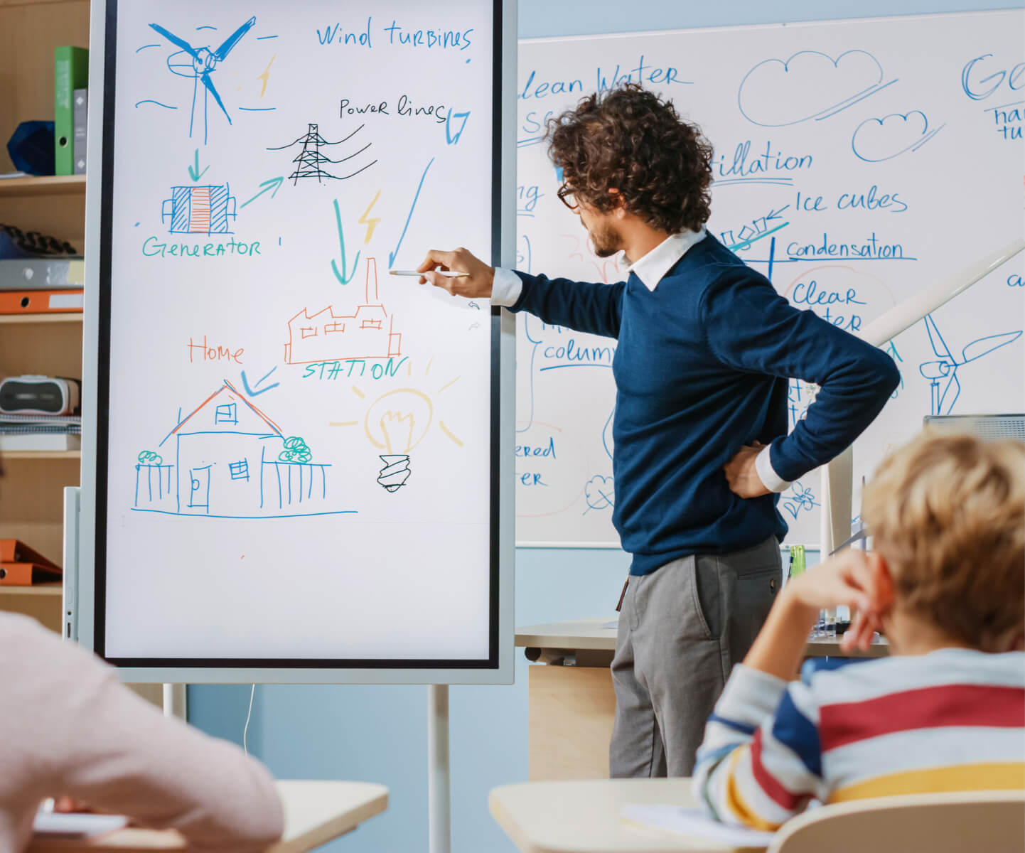 A teacher diagramming a scientific concept