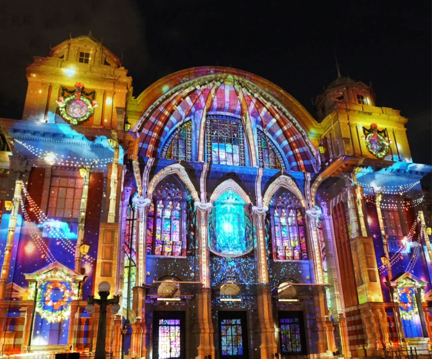Patterns projected onto a building