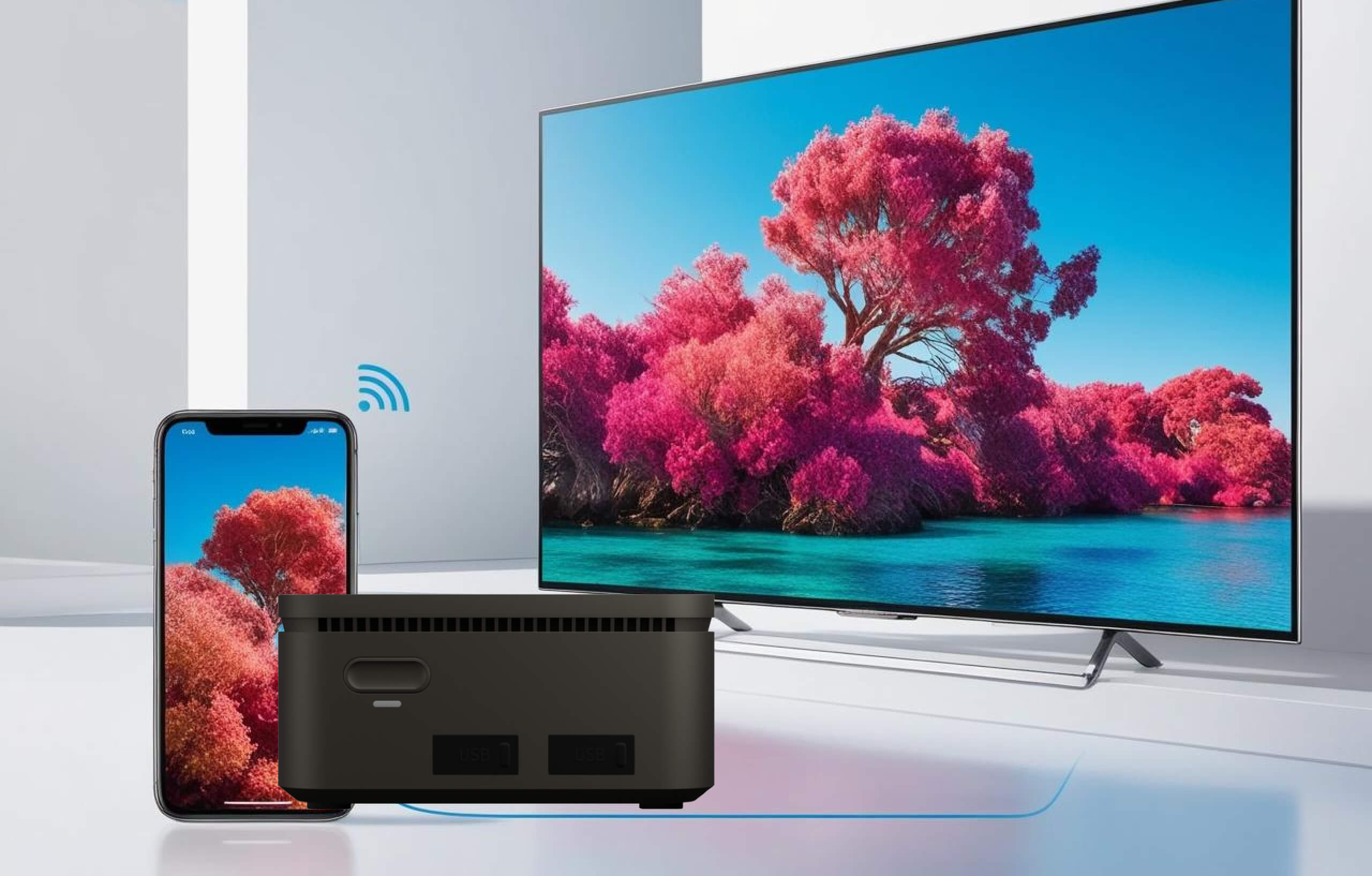 An image in an iPhone being projected onto a TV screen through an AirServer