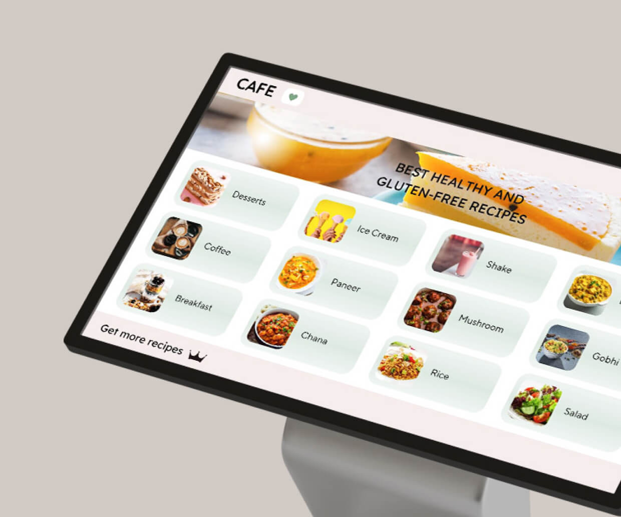 A touch kiosk showcasing different items on the menu