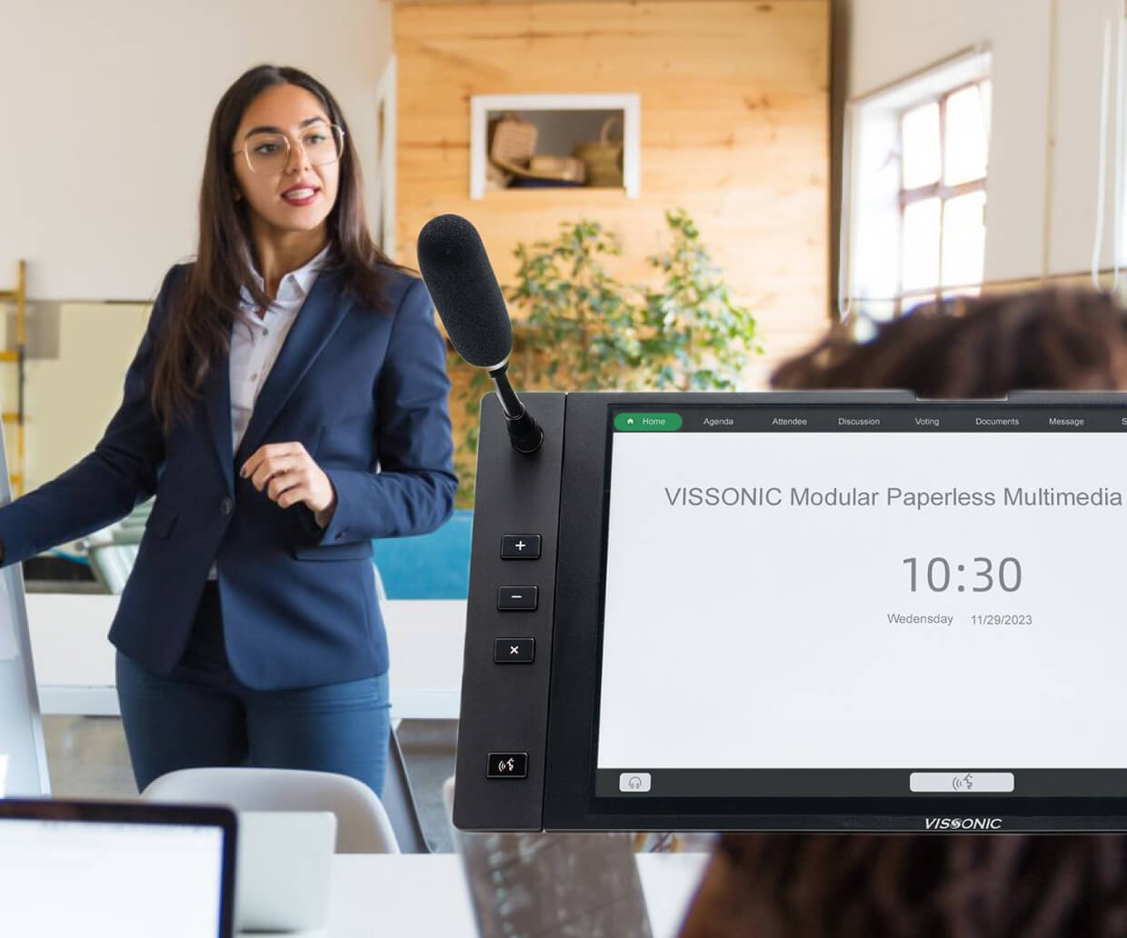 A woman in the middle of a presentation