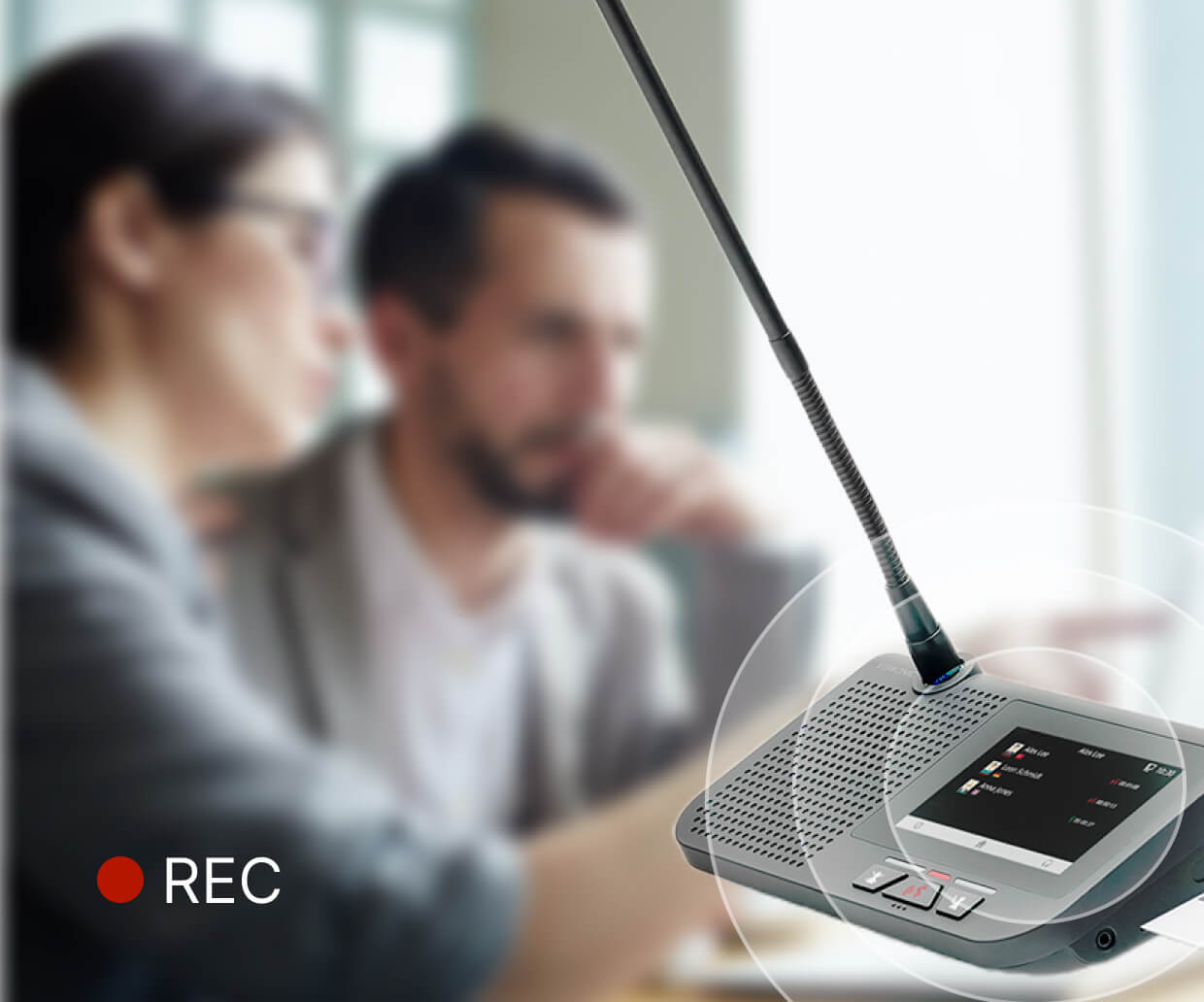 A conferencing system in the middle of recording audio