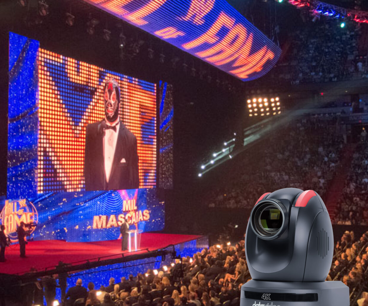 A large scale event with a pan tilt zoom camera on the left