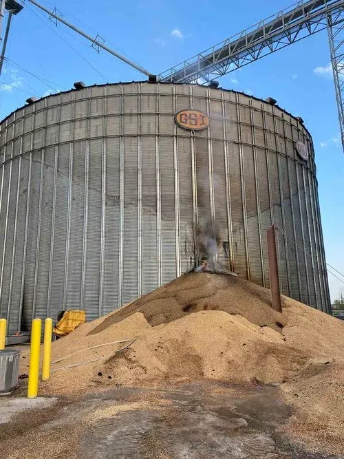 silo with fire damage