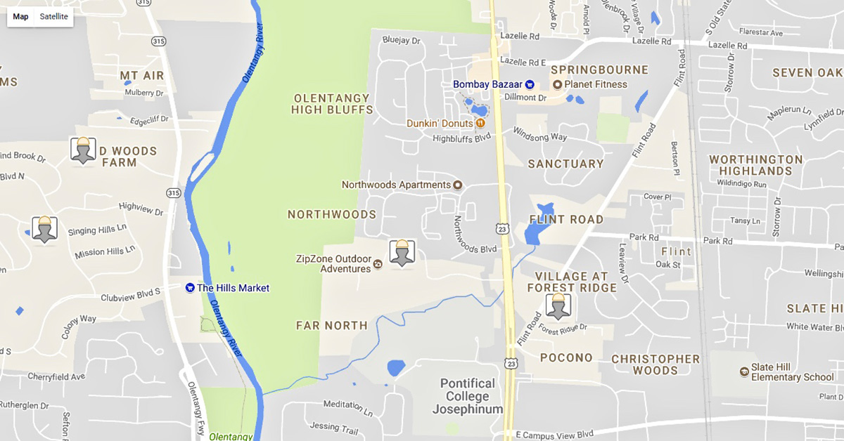 The Smart Service dispatch map showing technician truck locations across a service area
