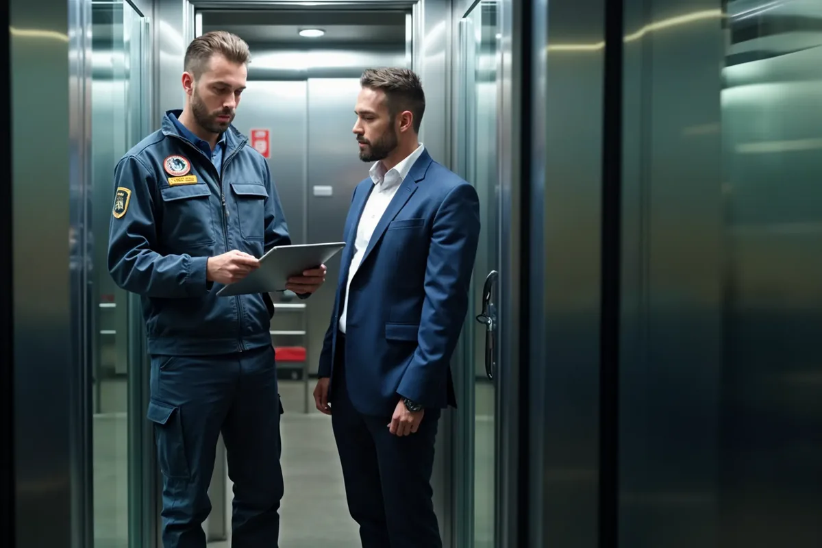 Elevator Service technician using Smart Service field service software