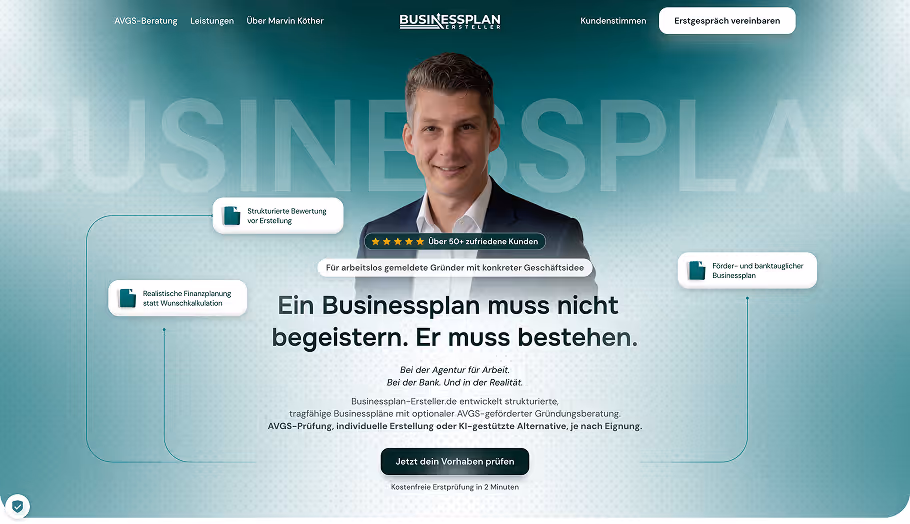 Gründungsberatung Businessplan-Erstellung moderne Website in Deutschland