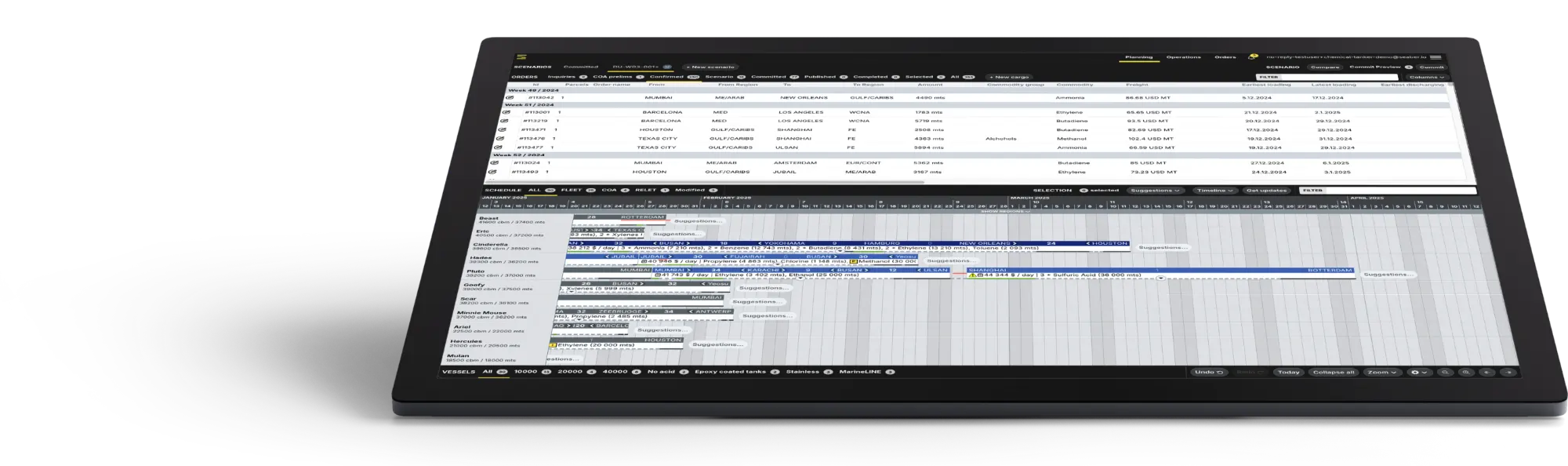 seaber interface on a tilted screen