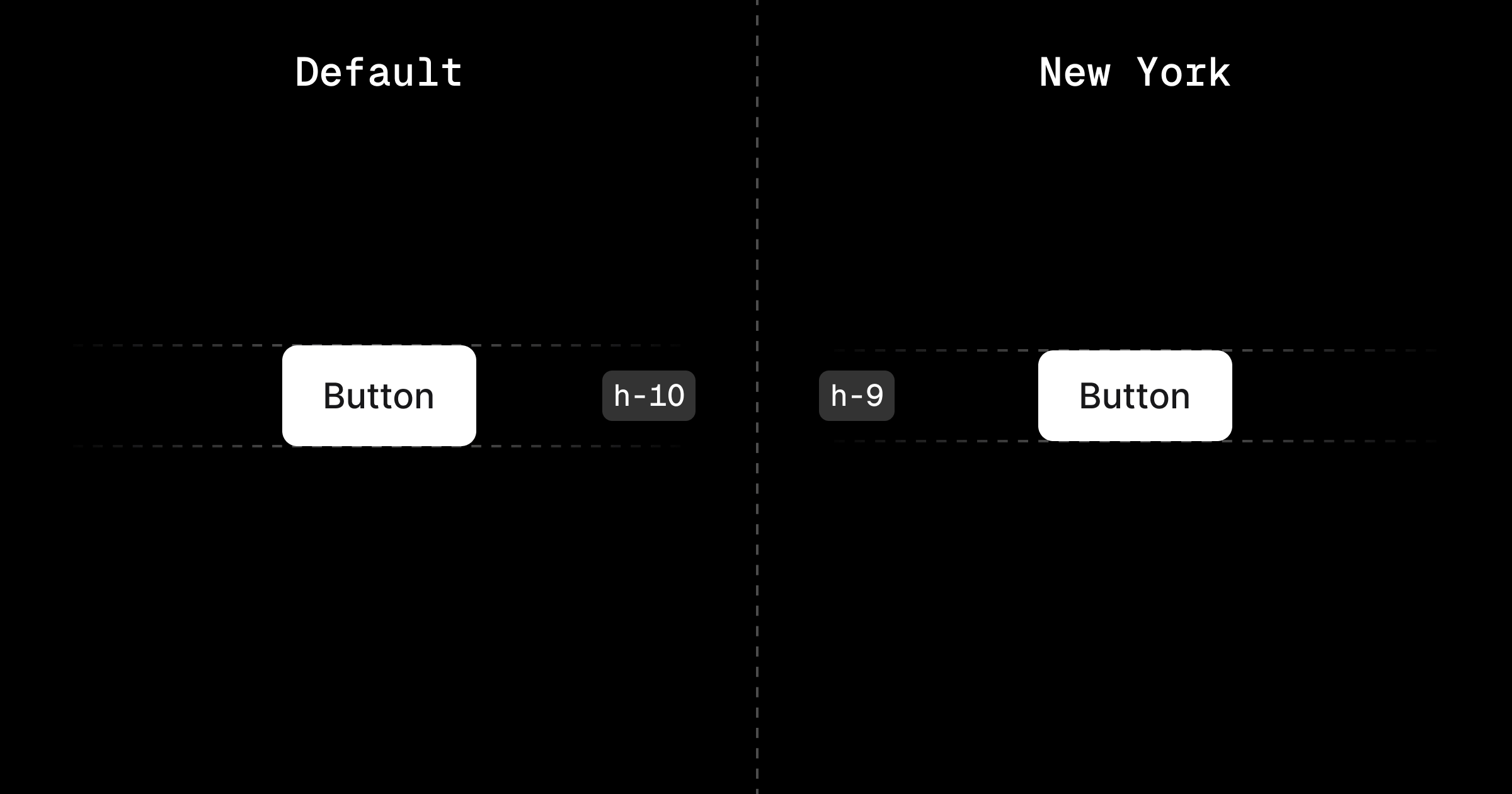 Differences between Button's height in Default and New York style in shadcn/ui