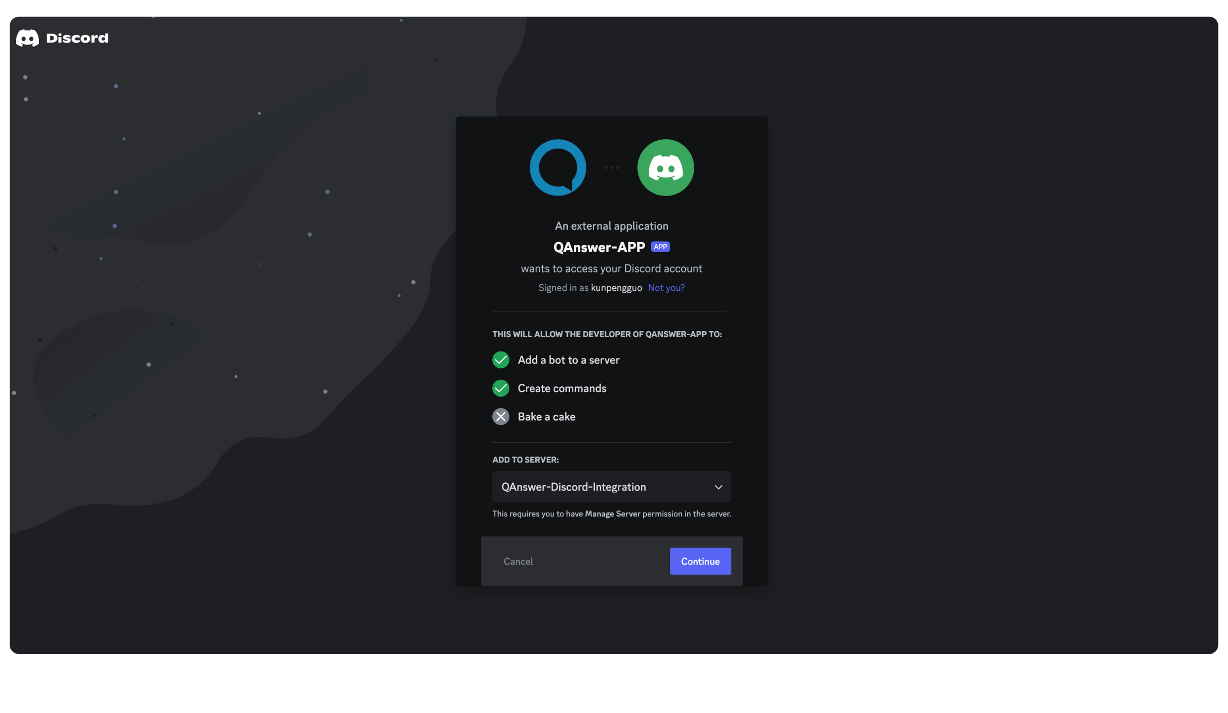 Install QAnswer bot into Discord Server