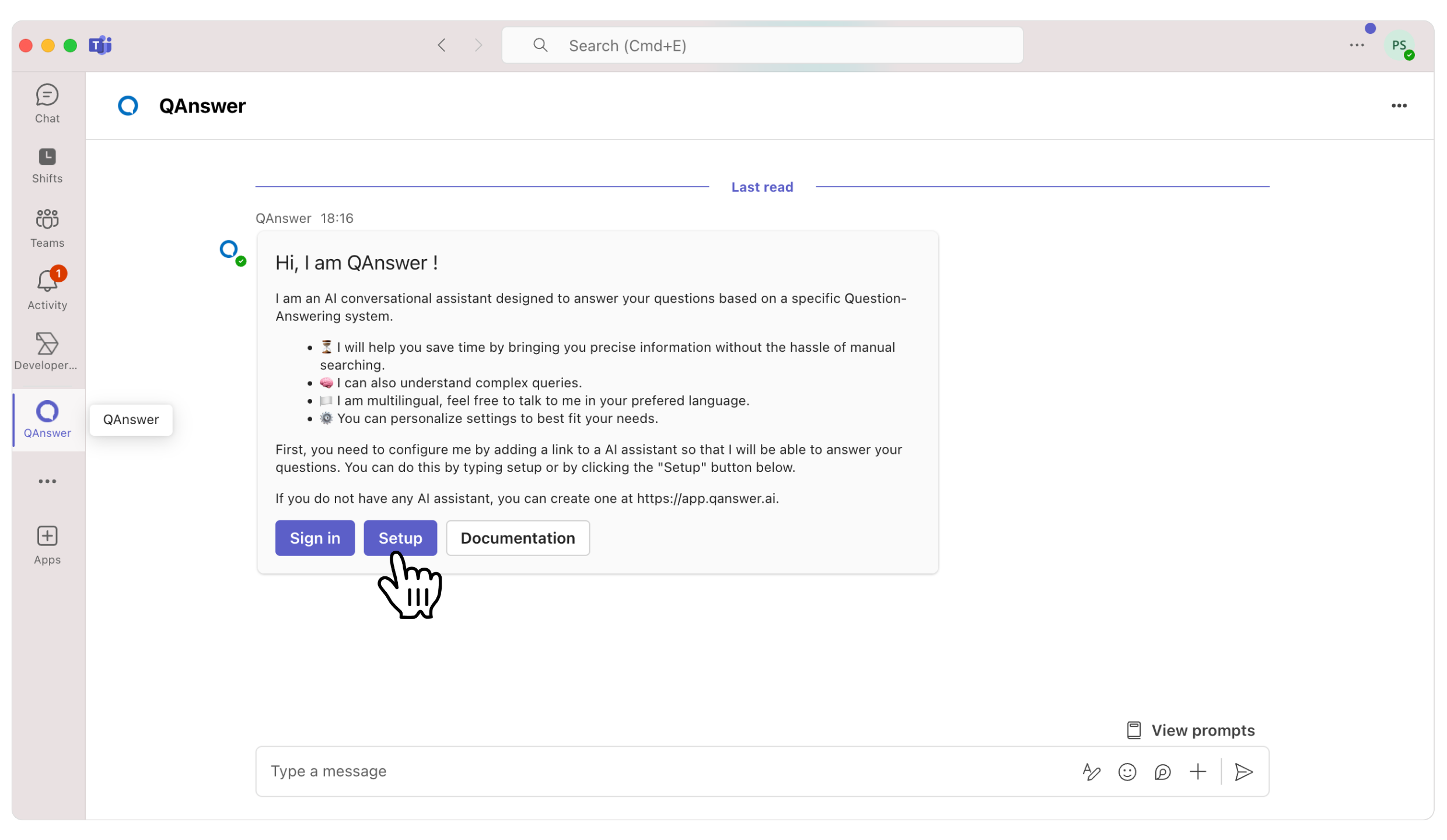 Setup QAnswer AI assistant in Teams Application