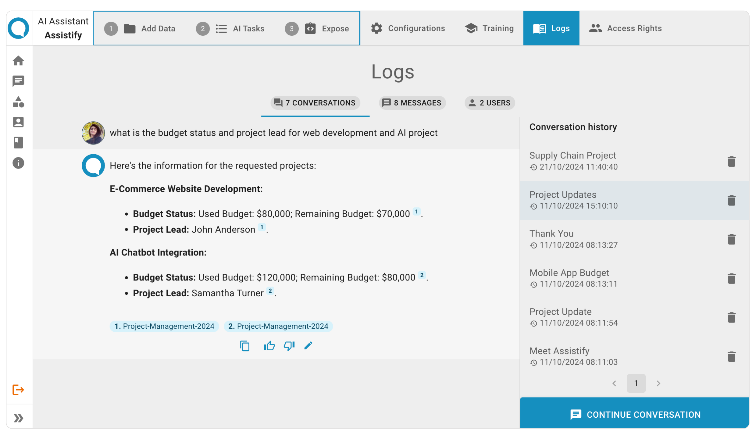 Conversation history - Analytics