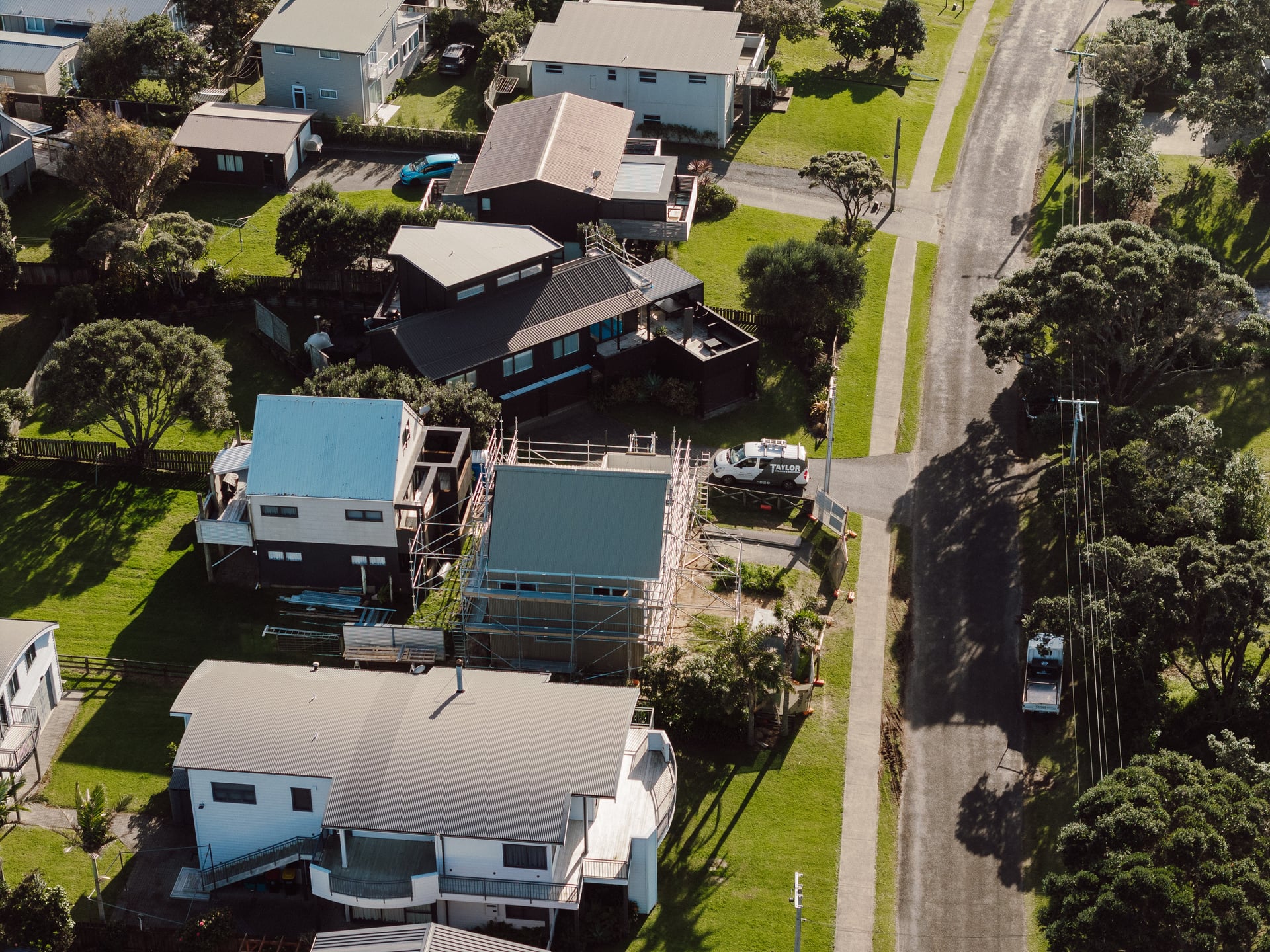 Aerial view of the 103a Tangaroa renovation site, Whangamatā