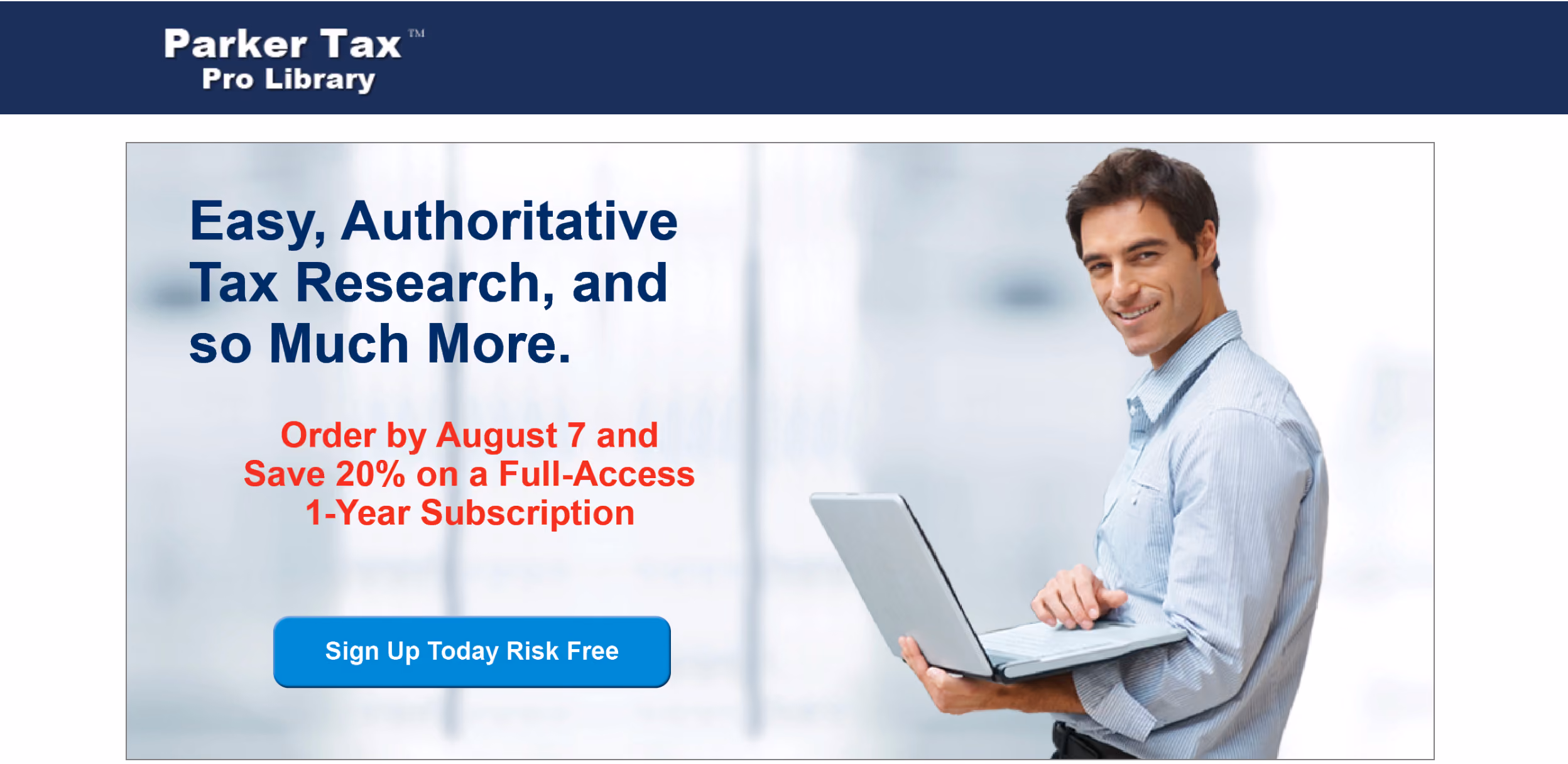 A screenshot image of the Parker Tax Pro Library tool. Listed as an alternative to CCH AnswerConnect tool for those looking to conduct tax research