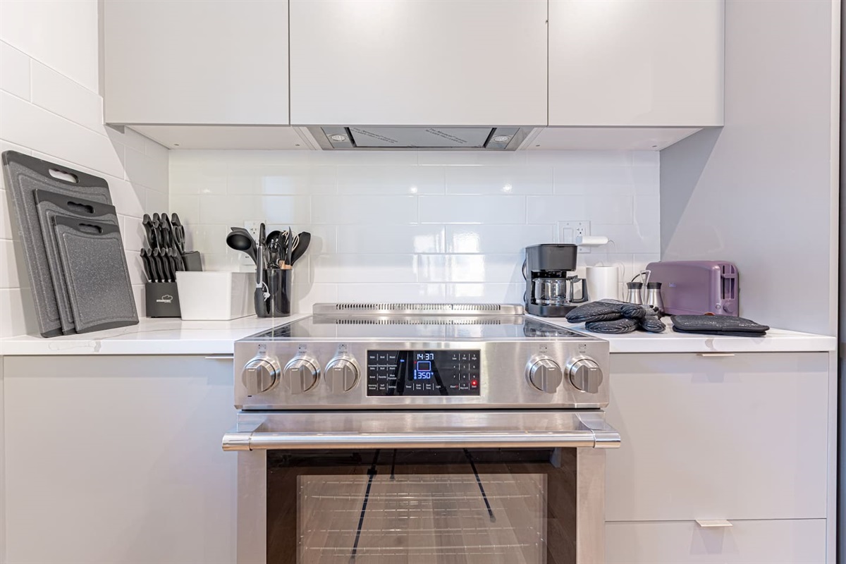 Kitchen nook with oven, toaster and coffee maker for preparing hearty breakfasts and fresh brews