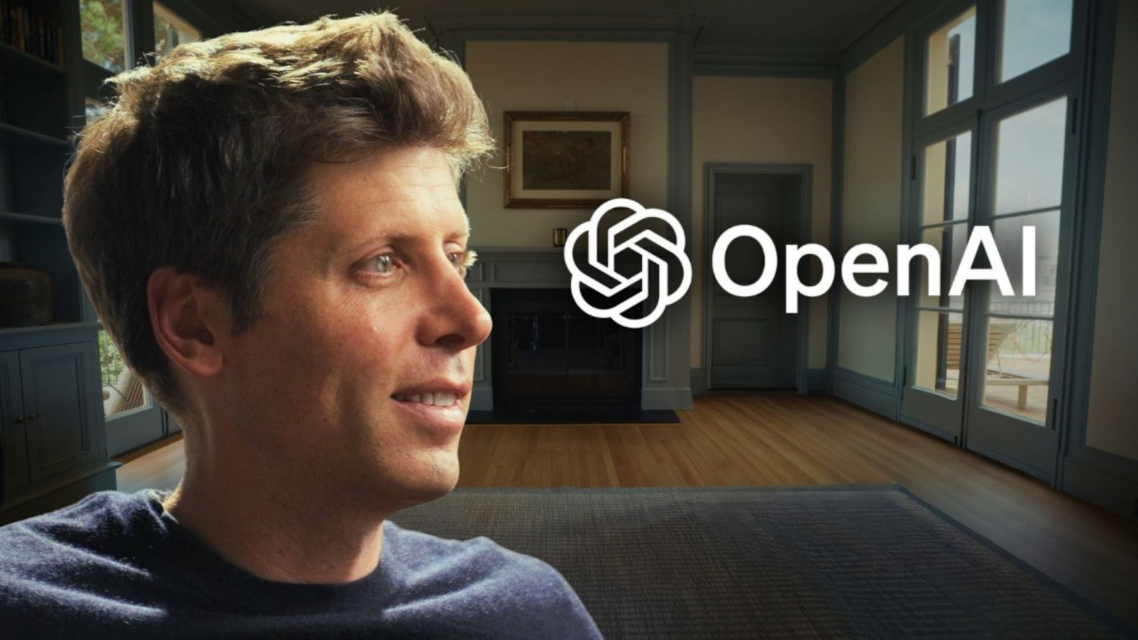 Sam Altman, cofondateur et directeur général d'OpenAI, de profil, avec le logo OpenAI, illustration de son appel à ralentir le développement de l'IA