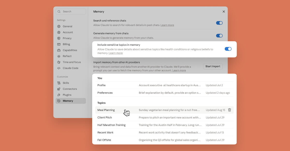 Interface des paramètres de mémoire de Claude, illustrant l'unification de la mémoire entre le chat et Cowork