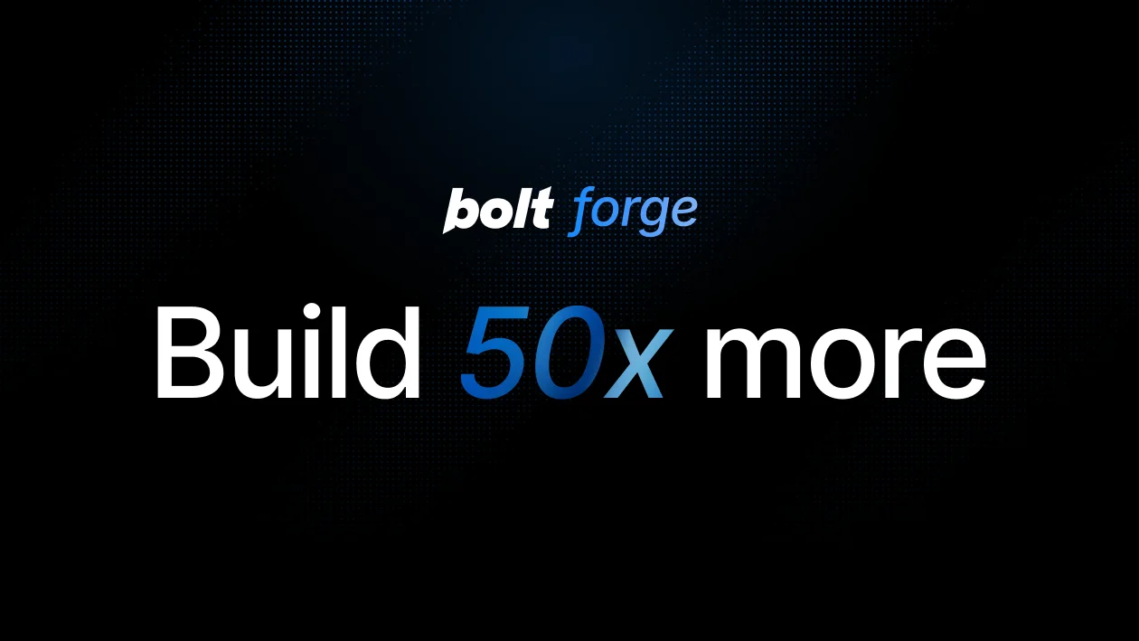 Visuel officiel Bolt annoncant Bolt Forge, jusqu'a 50 fois plus d'usage gratuit.