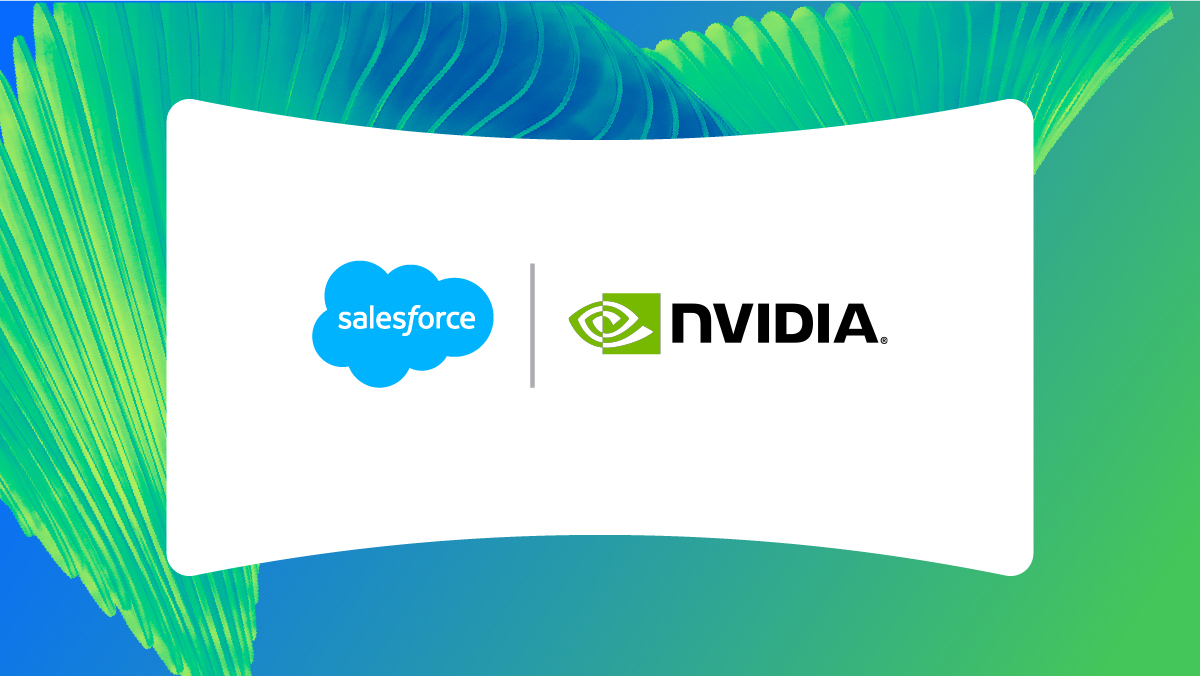 Logos Salesforce et NVIDIA illustrant le lancement du modèle de raisonnement CRM Koa
