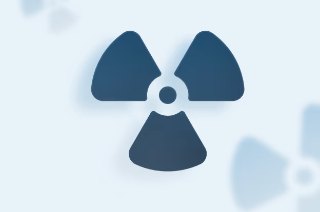 Radiation hazard symbol alerting users to radioactive exposure risk.