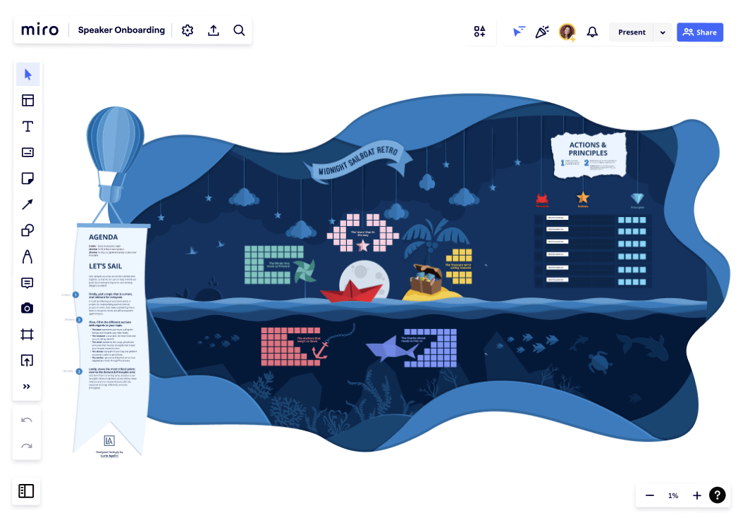 40 different Miro templates and Mural workshops designed by visual designer Lucie Agolini