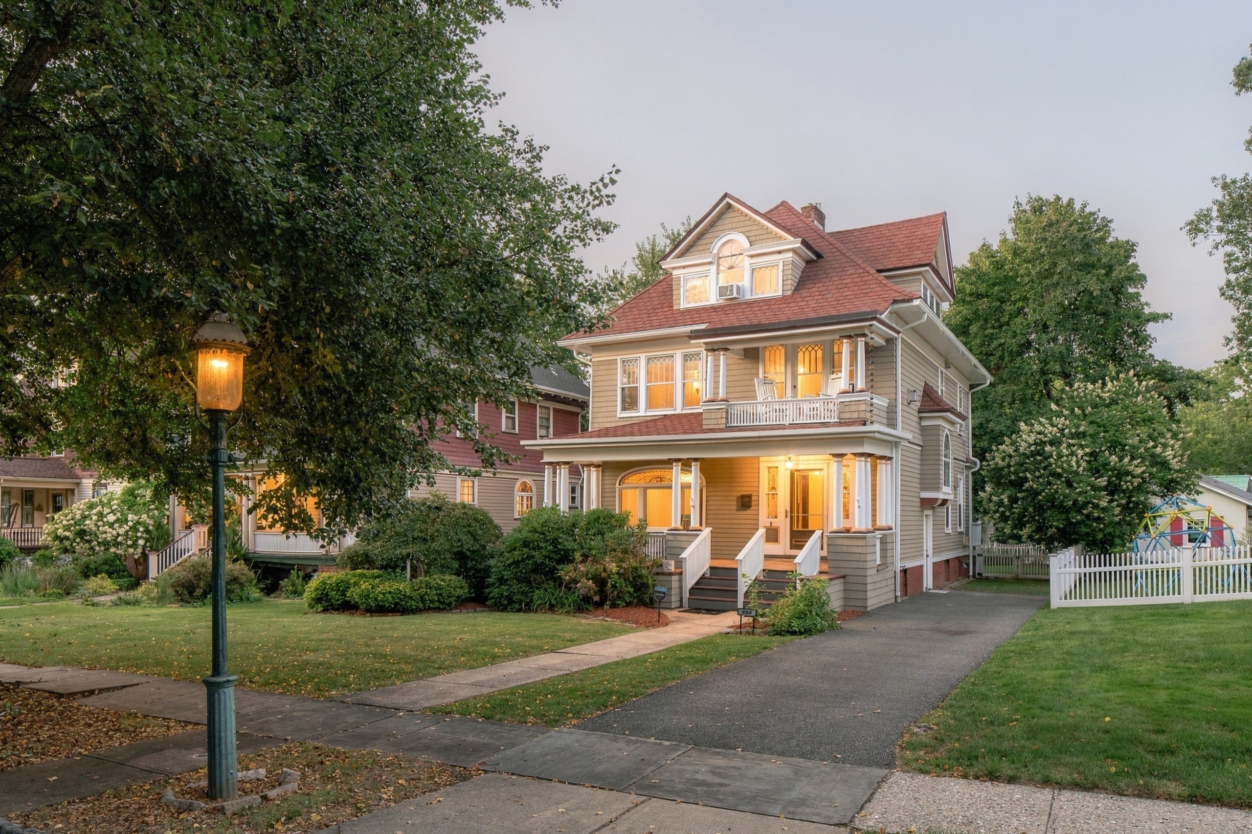 South Orange Colonial — exterior at dusk