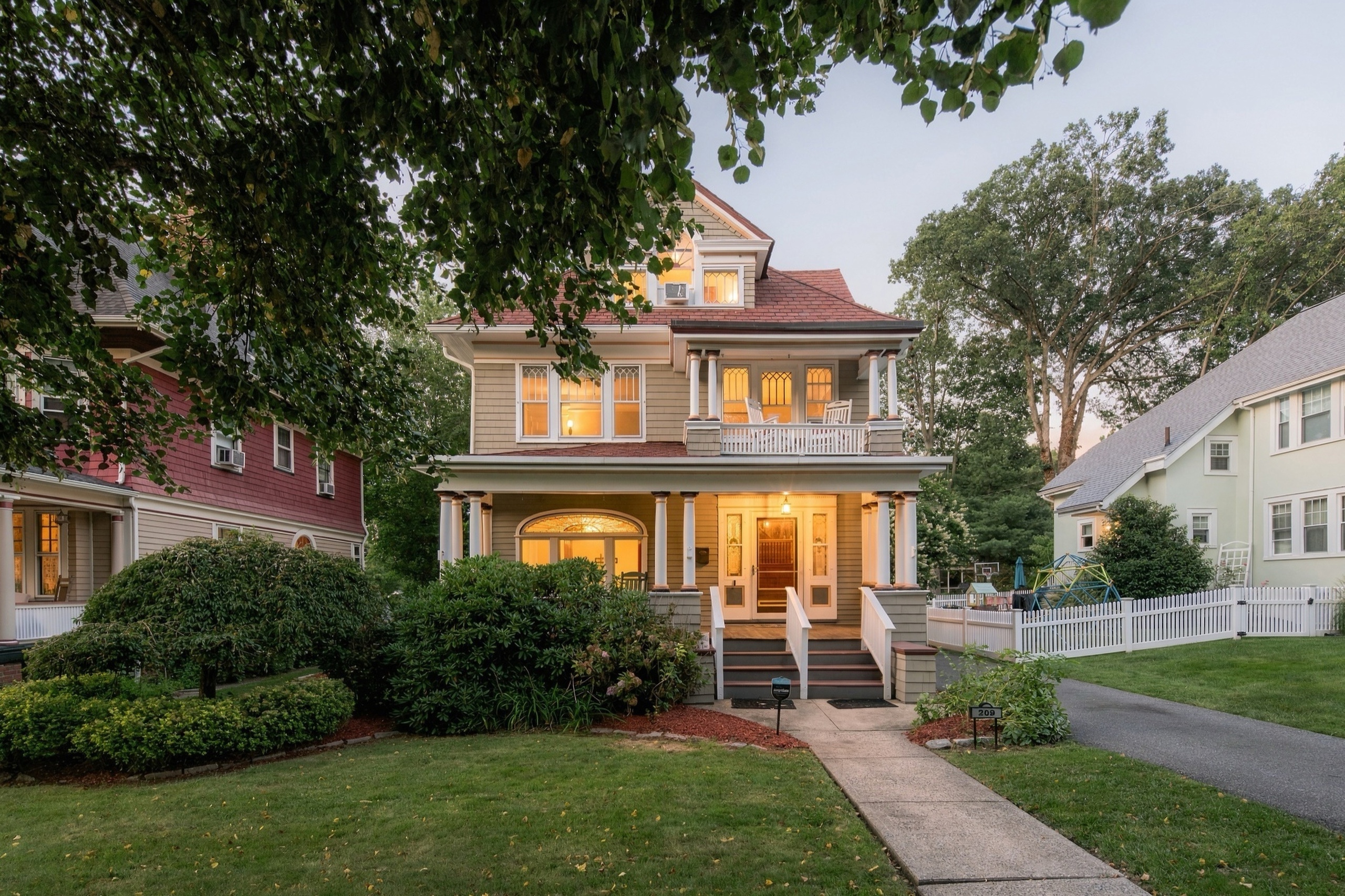 South Orange Colonial — front at dusk