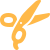 Icon of an open yellow pair of scissors.