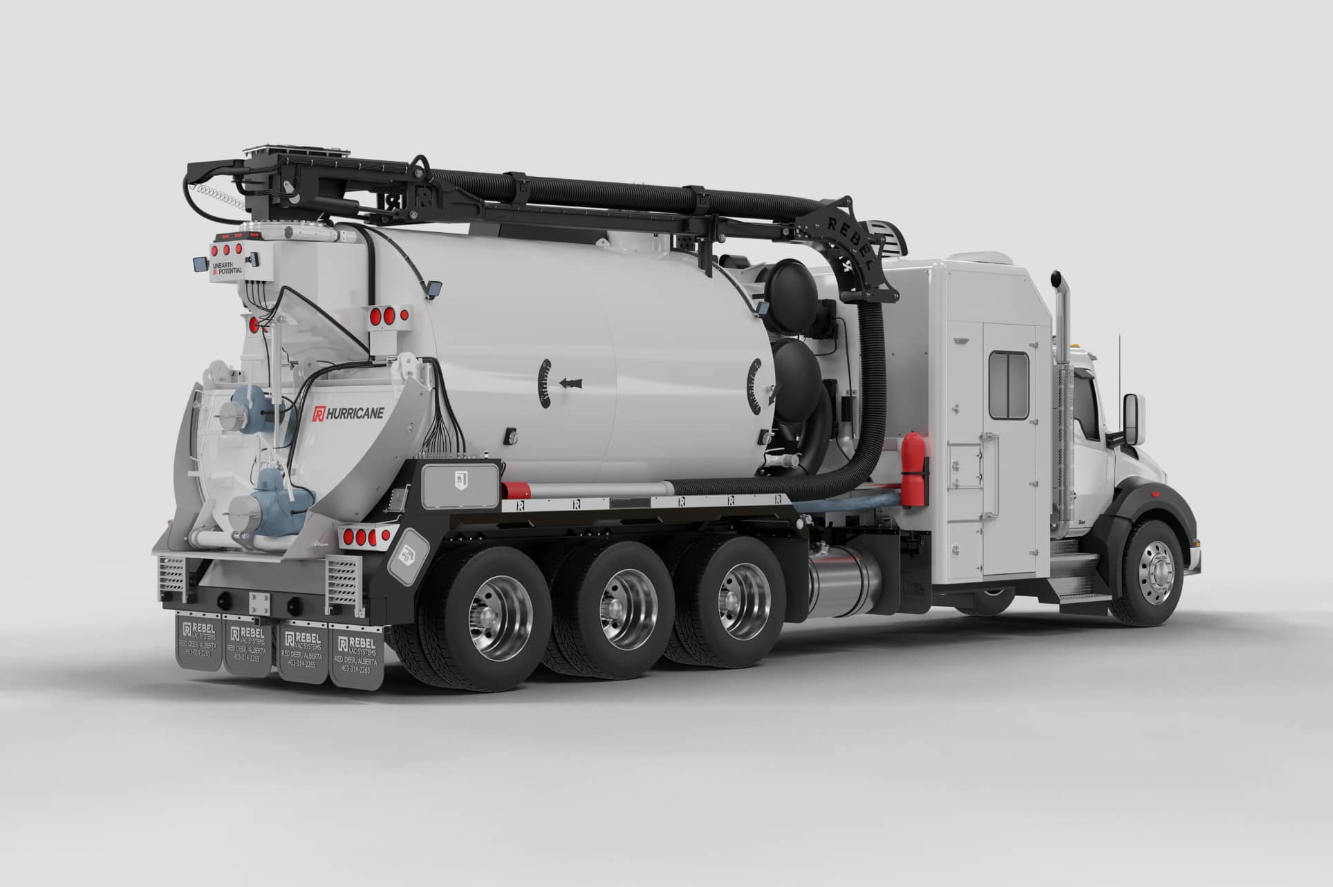 Rebel Vac Hurricane XL unit render from a back angle