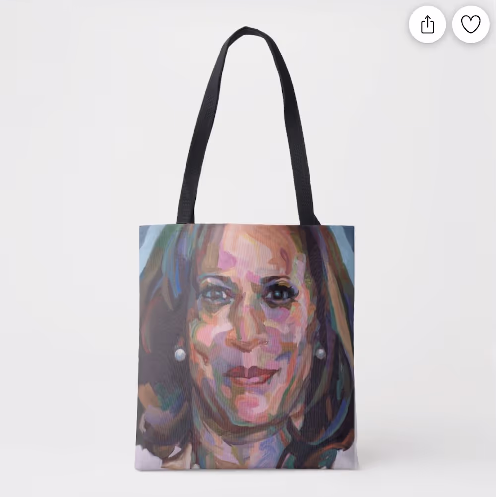 Tote bag featuring a Jo Hay painting of Kamala Harris.