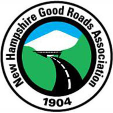 New Hampshire Good Roads Association logo with a road, hills, and mountain, and the year 1904.