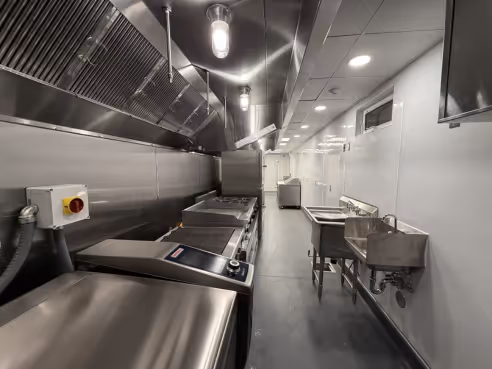 An interior view of a prefab kitchen 