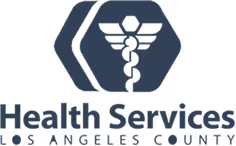 Logo of Los Angeles County Department of Health Services featuring a stylized caduceus inside a hexagon.