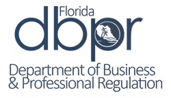 Logo of Florida Department of Business & Professional Regulation with 'dbpr' in large navy letters.