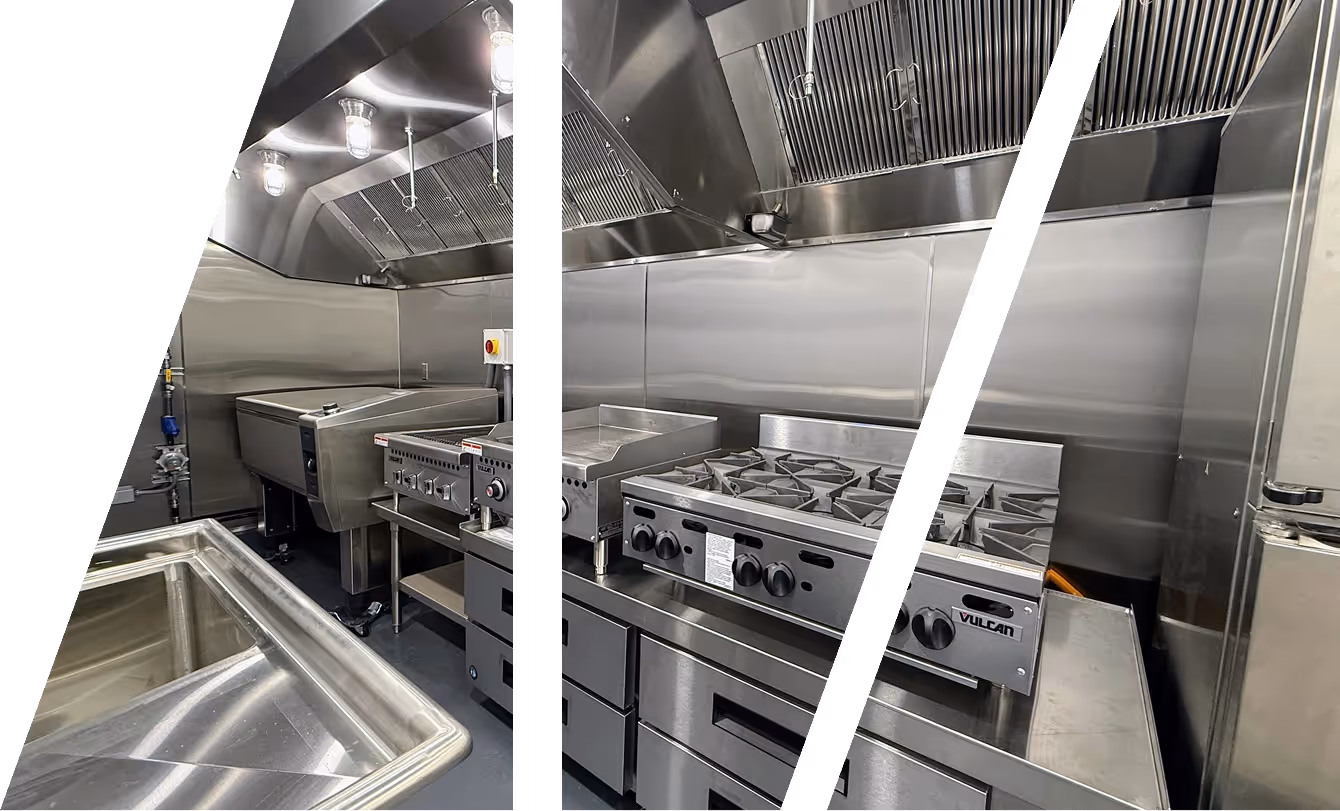 A mobile kitchen trailer interior, fully equipped