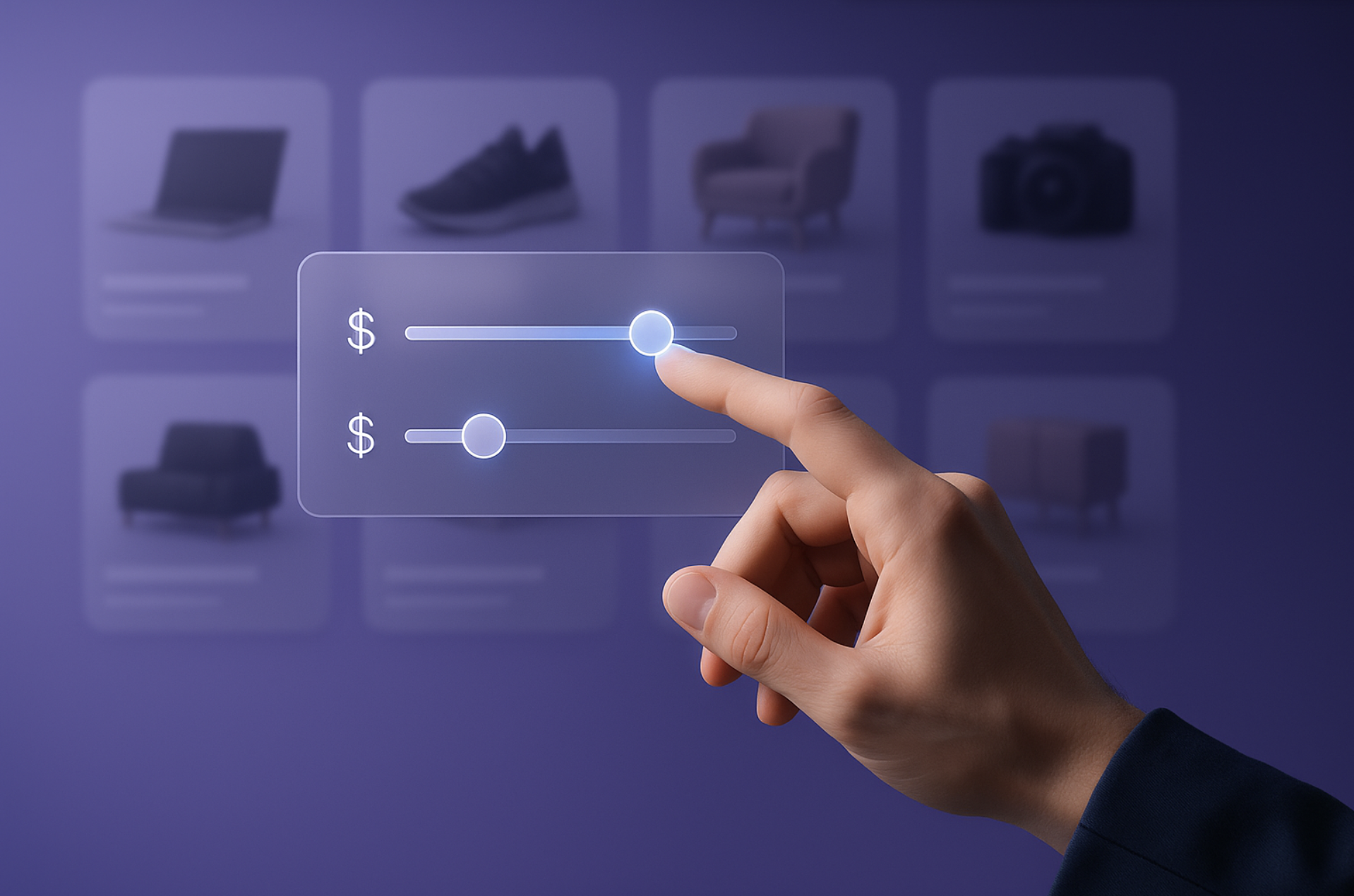 graphic of finger pointing to screen selecting different pricing options