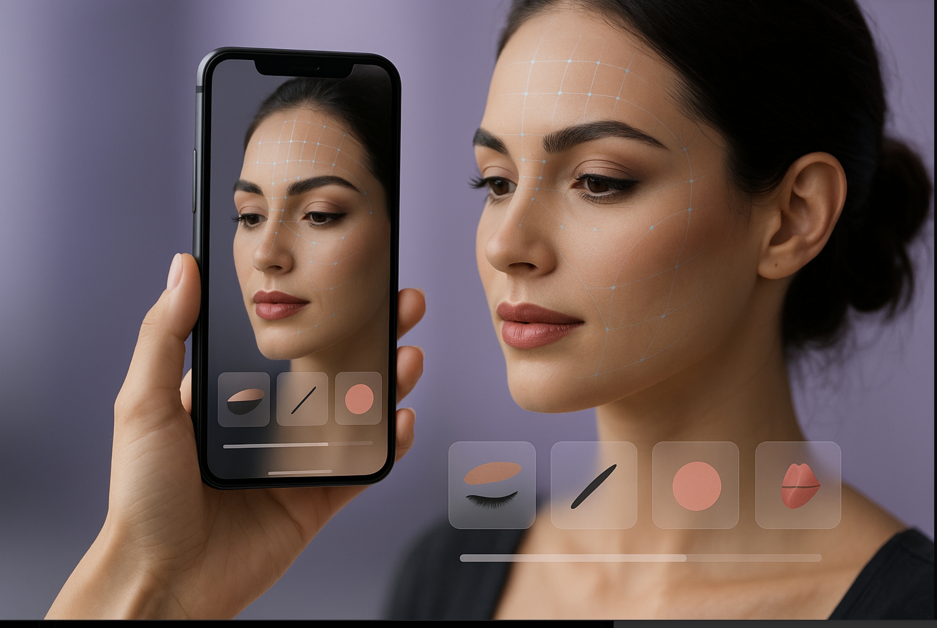 Image of girl with phone showing beauty personalization features