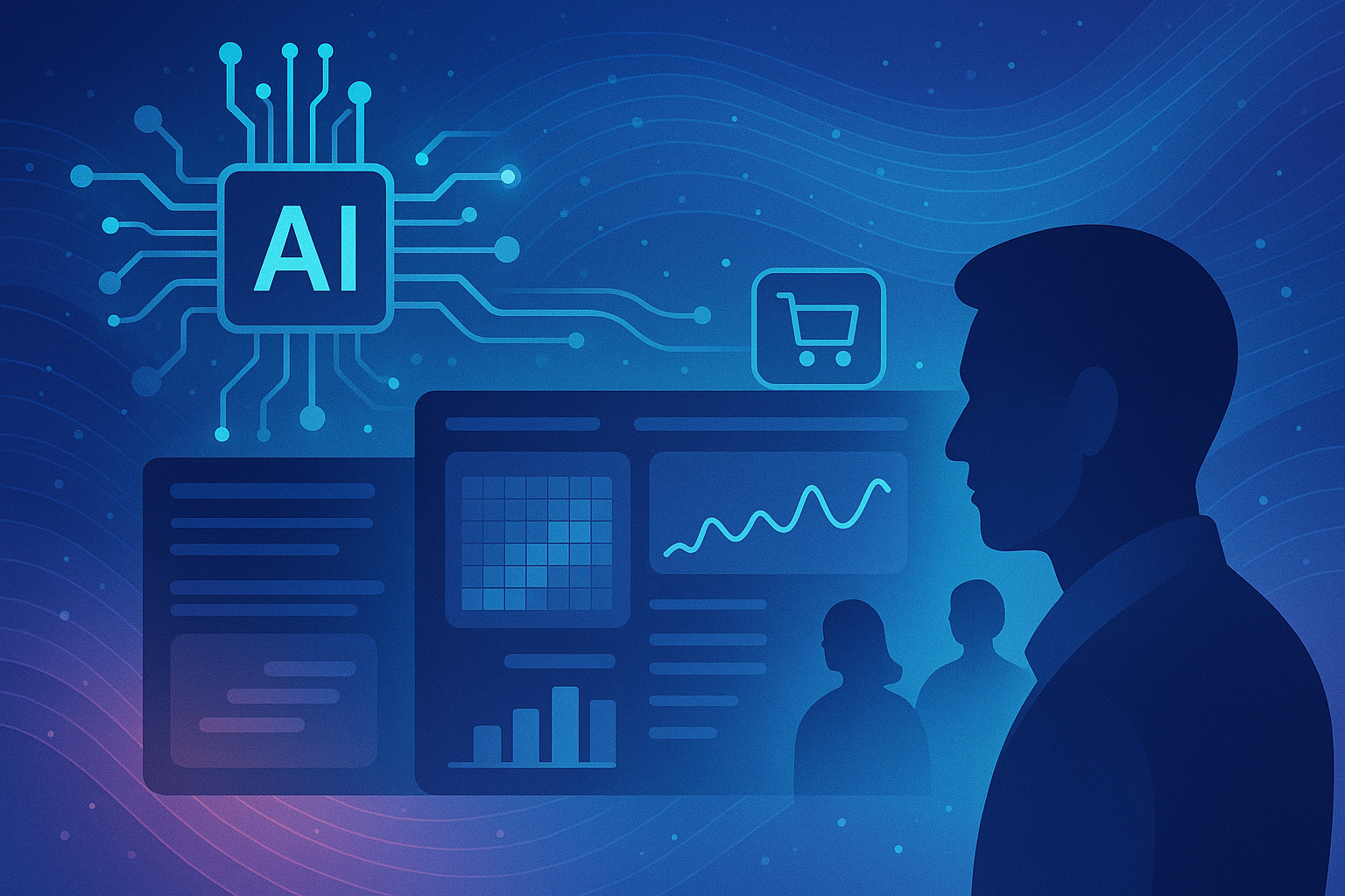 Artificial intelligence analyzing millions of customer behavior signals to predict shopping trends.