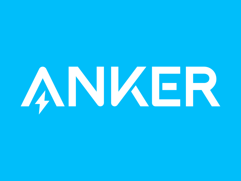 The Anker logo in white on a blue background