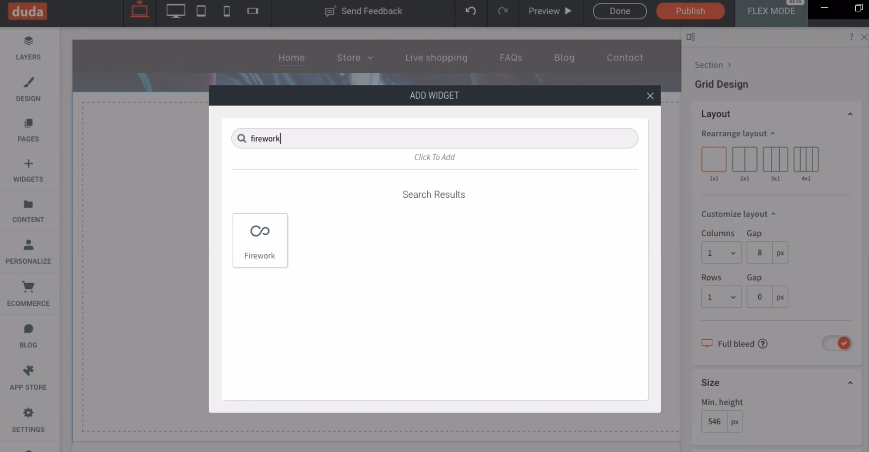 adding firework widget Duda HC