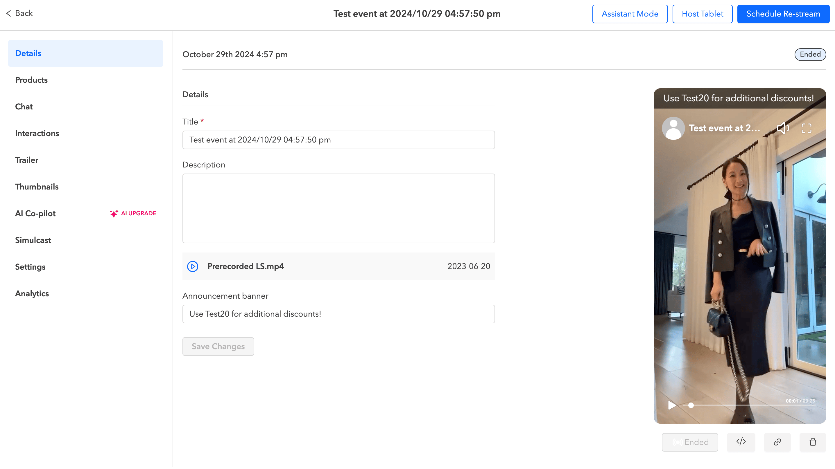 Announcement into your Livestream1