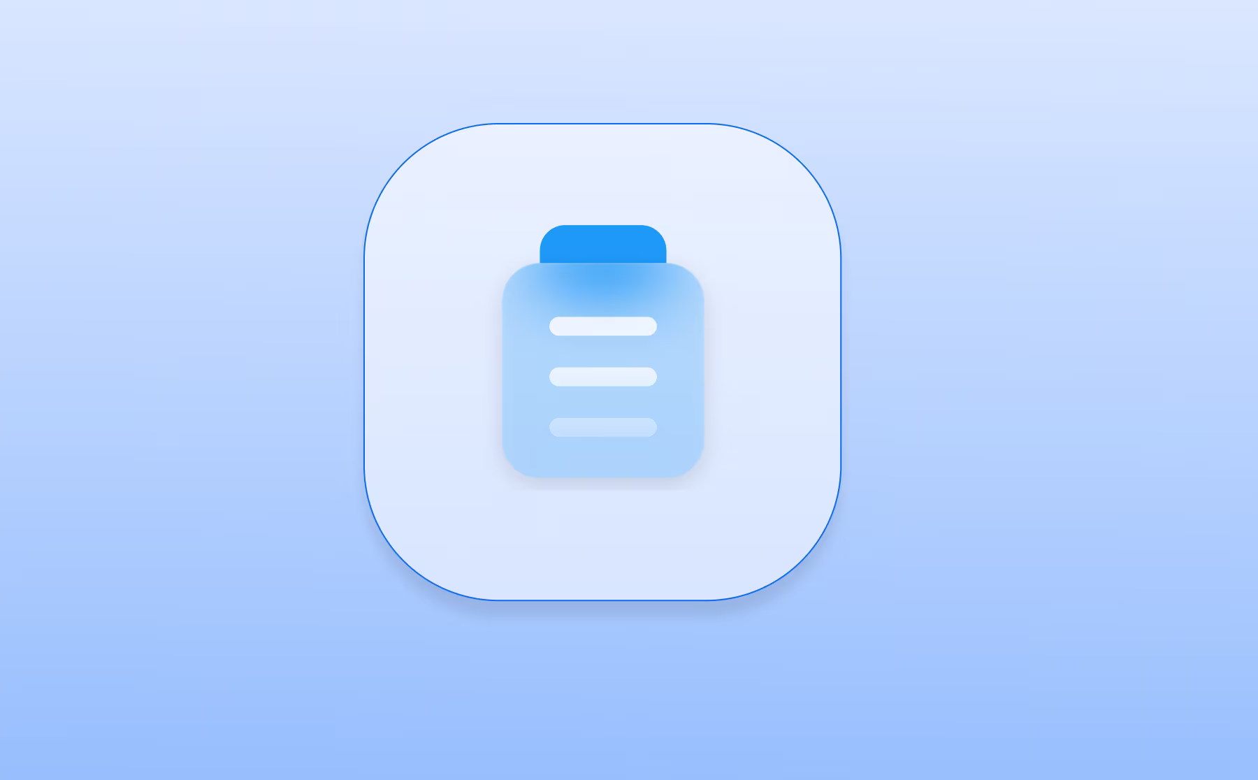 A blue app-style icon with a document or form centered on a light blue background.