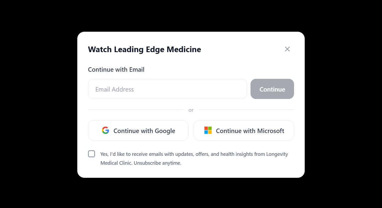 Sign-in window with email field, marketing checkbox, and Continue button