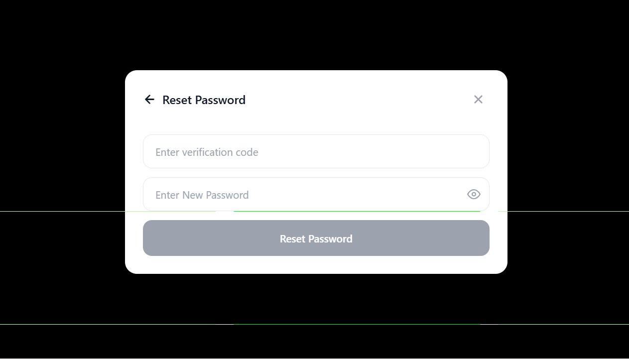 Reset password screen with verification code and new password fields